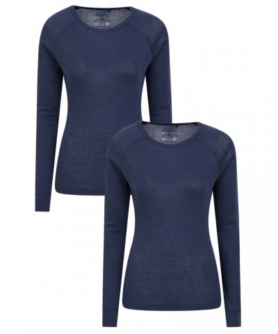 Merino Womens Round Neck Top 2-Pack Navy $24.60 Thermals