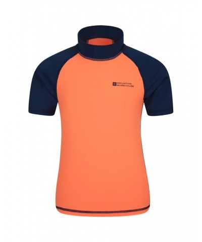 Short Sleeved Kids Rash Guard Bright Orange $16.79 Tops