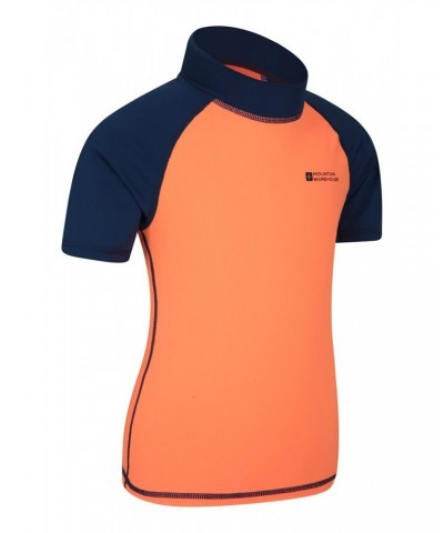 Short Sleeved Kids Rash Guard Bright Orange $16.79 Tops