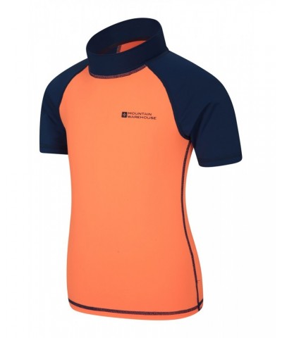 Short Sleeved Kids Rash Guard Bright Orange $16.79 Tops