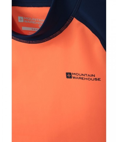 Short Sleeved Kids Rash Guard Bright Orange $16.79 Tops