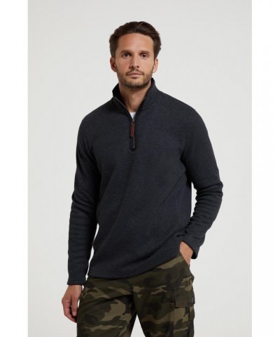 Beta Contrast Mens Zip-Neck Top Charcoal $23.39 Fleece