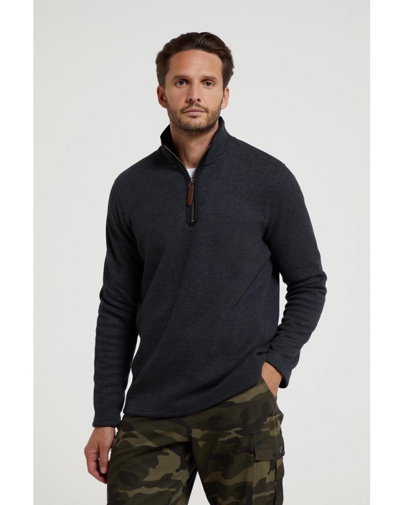 Beta Contrast Mens Zip-Neck Top Charcoal $23.39 Fleece