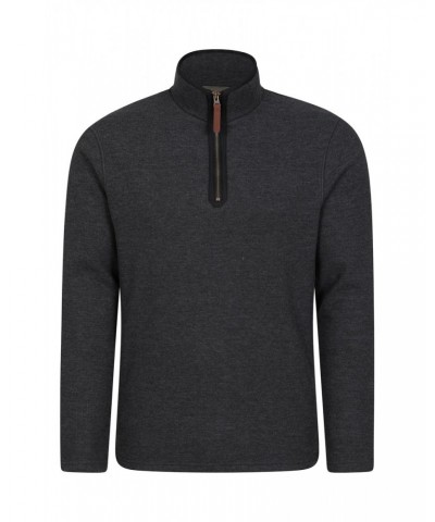 Beta Contrast Mens Zip-Neck Top Charcoal $23.39 Fleece