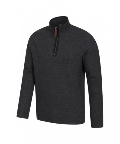 Beta Contrast Mens Zip-Neck Top Charcoal $23.39 Fleece