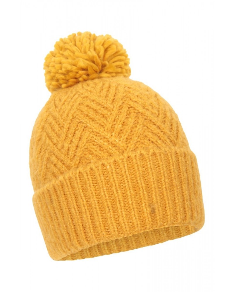 Chevron Knitted Womens Pom Beanie Mustard $10.06 Ski