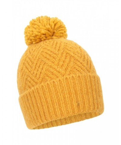 Chevron Knitted Womens Pom Beanie Mustard $10.06 Ski