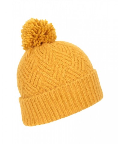 Chevron Knitted Womens Pom Beanie Mustard $10.06 Ski