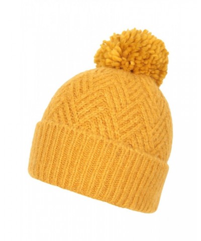 Chevron Knitted Womens Pom Beanie Mustard $10.06 Ski