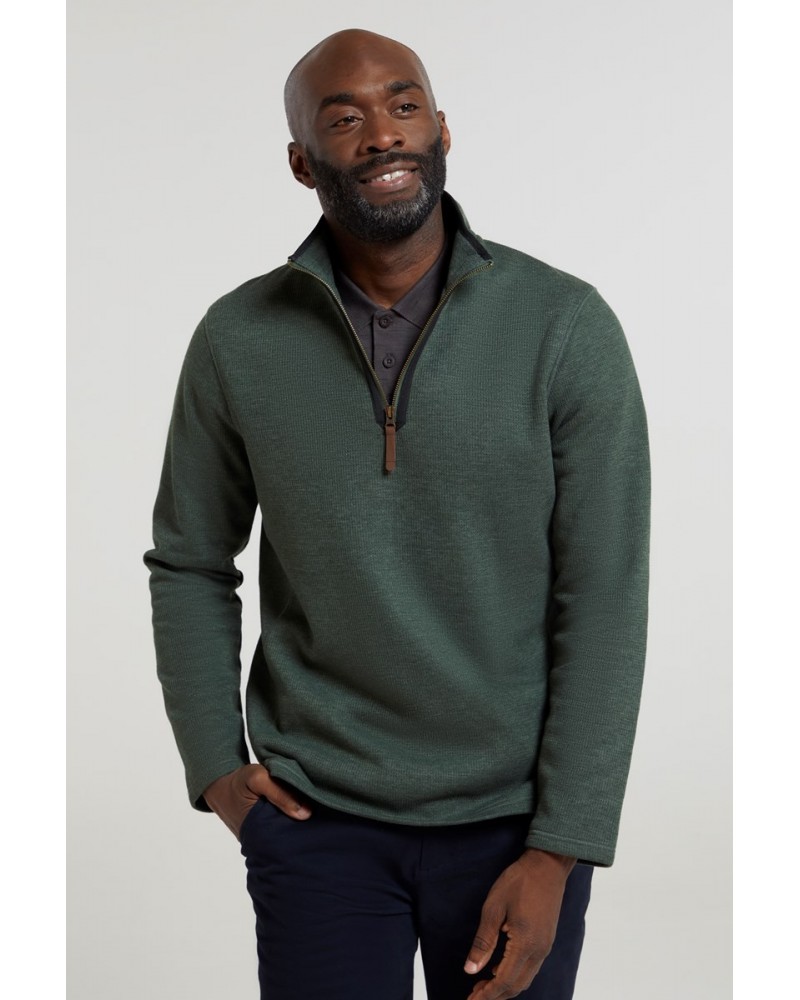 Beta Contrast Mens Zip-Neck Top Green $19.35 Fleece