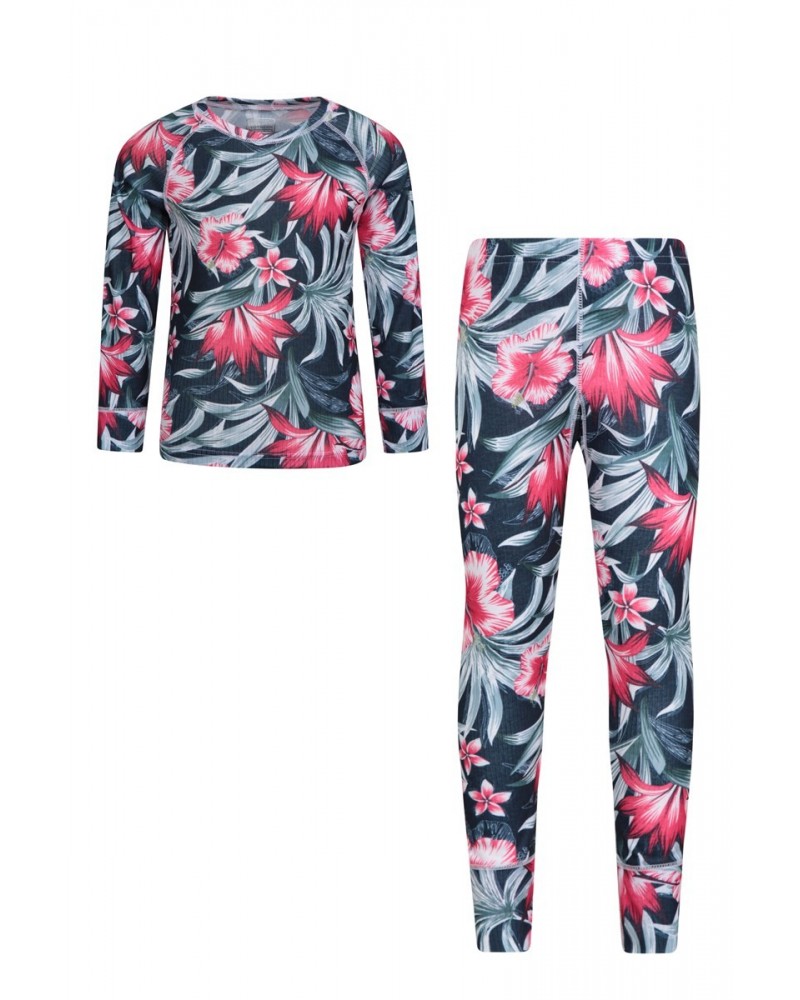 Talus Printed Kids Base Layer-Top & Pants Set Pink $15.59 Active