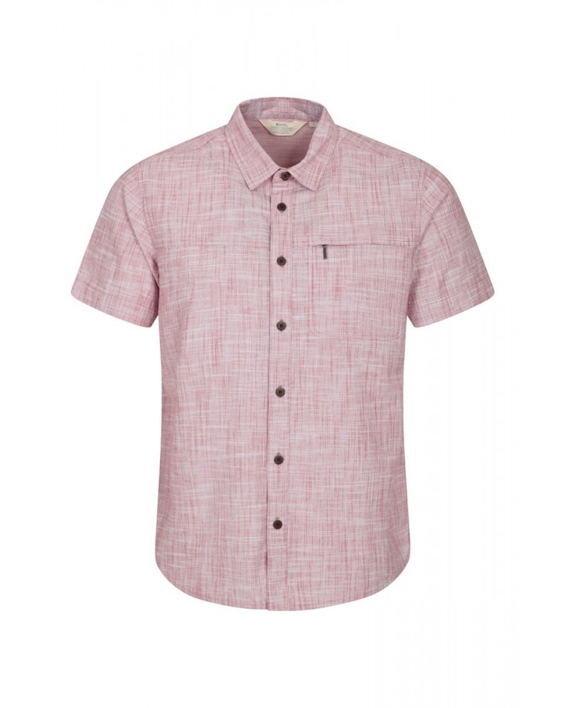 Coconut Slub Texture Mens Short-Sleeved Shirt Red $16.49 Tops