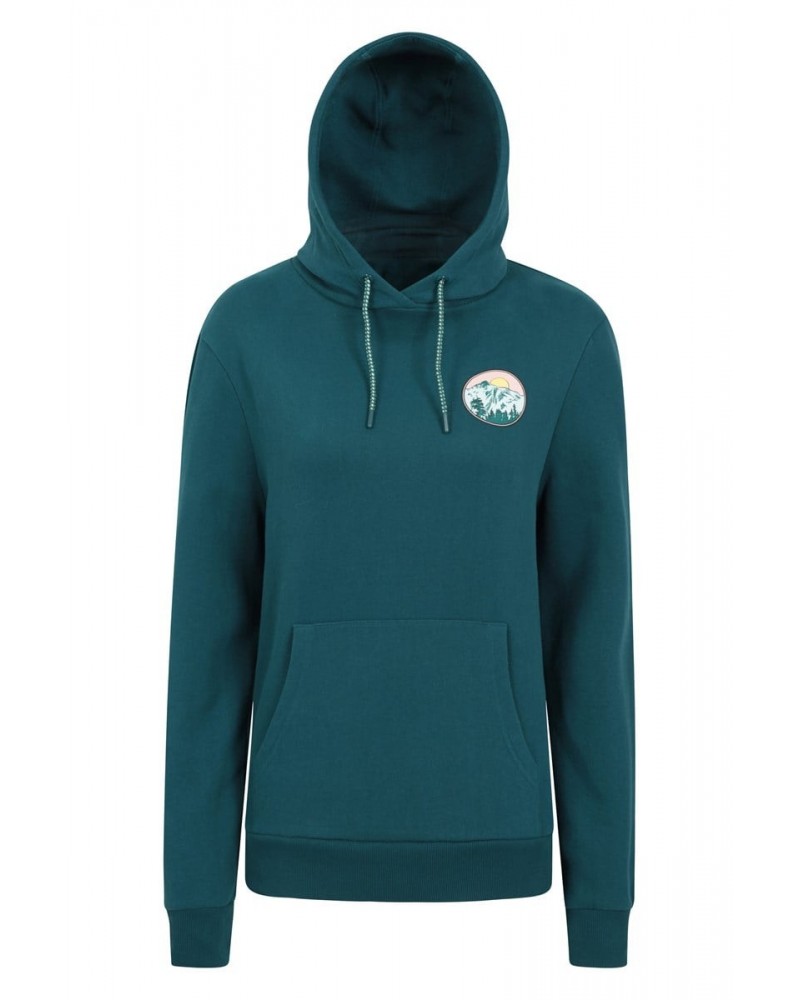 Printed Mountain Sunrise Womens Hoodie Teal $17.81 Tops