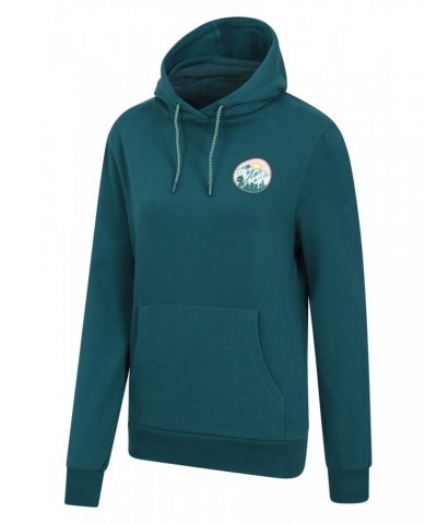 Printed Mountain Sunrise Womens Hoodie Teal $17.81 Tops