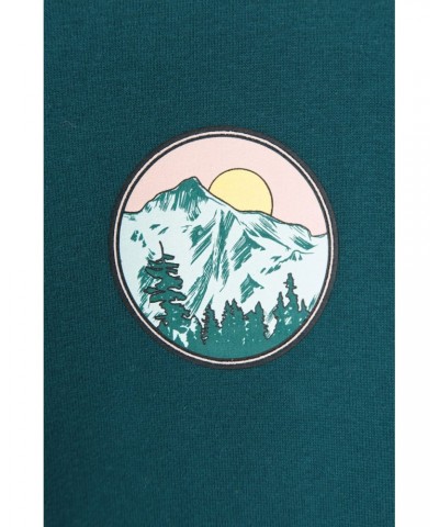 Printed Mountain Sunrise Womens Hoodie Teal $17.81 Tops