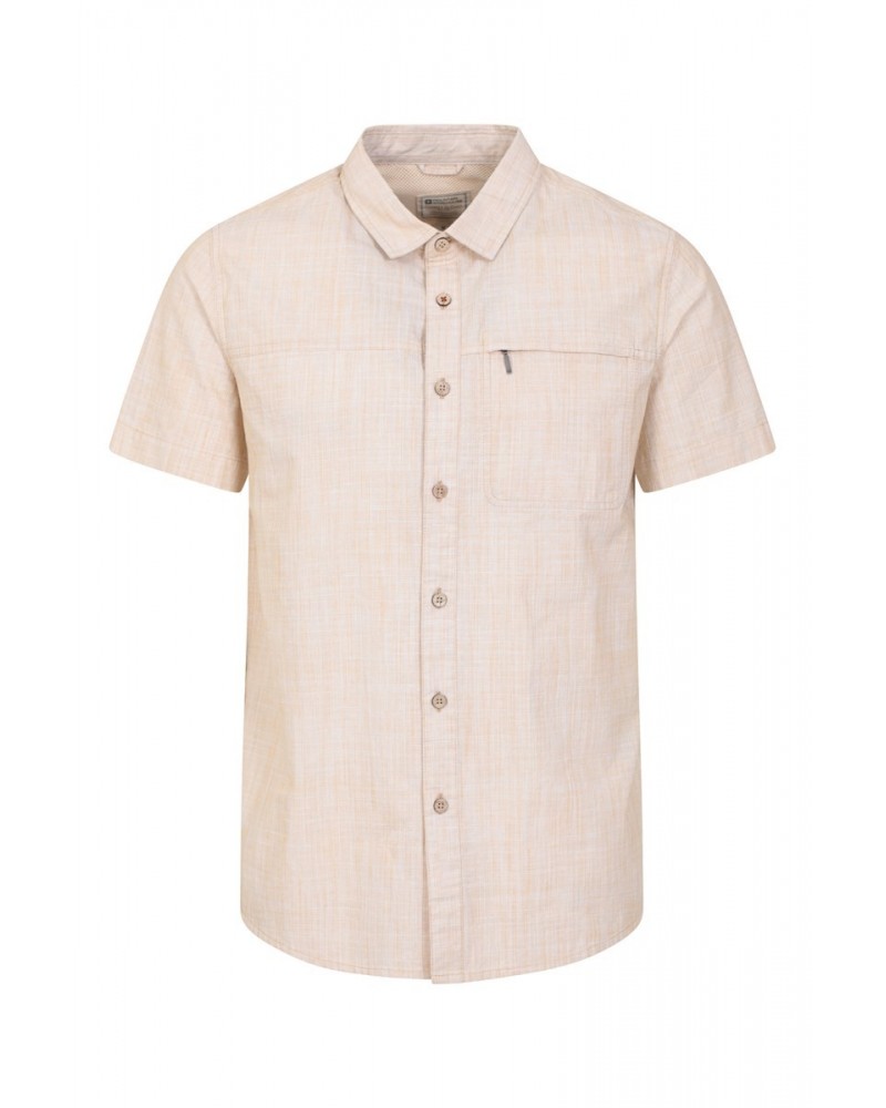 Coconut Slub Texture Mens Short-Sleeved Shirt Yellow $17.39 Tops