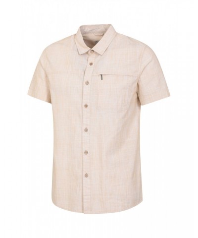 Coconut Slub Texture Mens Short-Sleeved Shirt Yellow $17.39 Tops