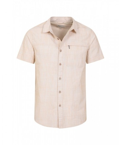 Coconut Slub Texture Mens Short-Sleeved Shirt Yellow $17.39 Tops