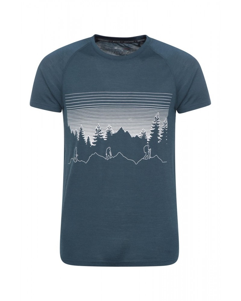 Quest Mens Printed Merino Thermal T-Shirt Petrol $18.40 Tops