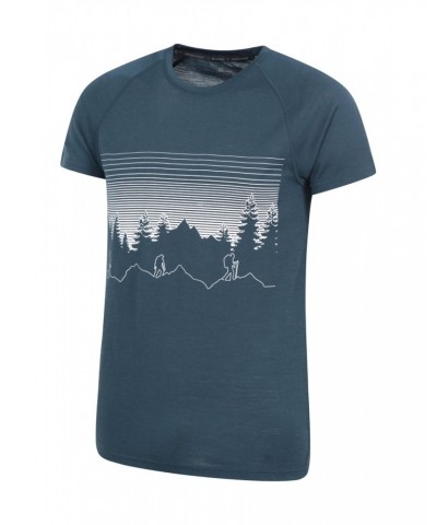 Quest Mens Printed Merino Thermal T-Shirt Petrol $18.40 Tops