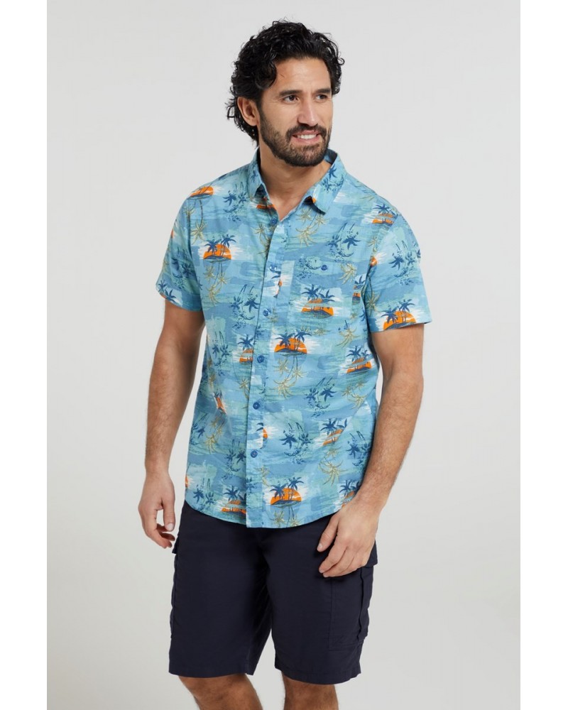 Hawaiian Short Sleeve Mens Shirt Bright Blue $18.80 Tops