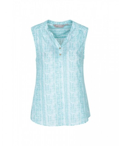 Petra Womens Printed Sleeveless Shirt Mint $14.49 Tops