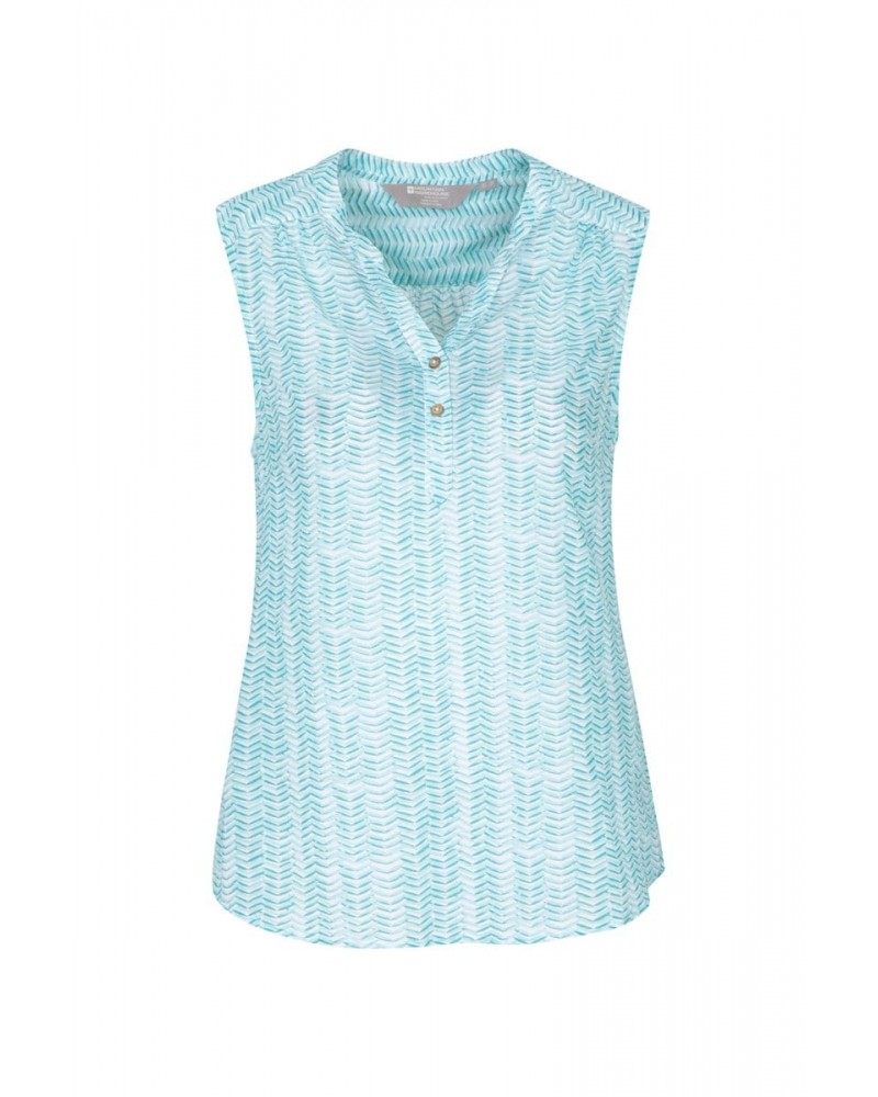 Petra Womens Printed Sleeveless Shirt Mint $14.49 Tops