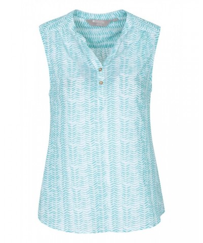 Petra Womens Printed Sleeveless Shirt Mint $14.49 Tops