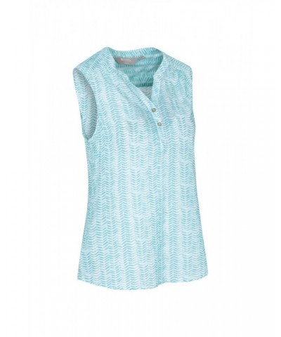 Petra Womens Printed Sleeveless Shirt Mint $14.49 Tops