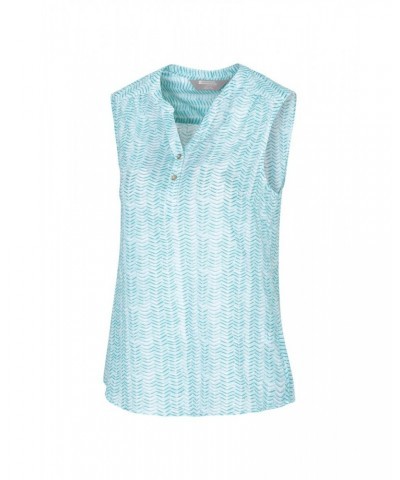 Petra Womens Printed Sleeveless Shirt Mint $14.49 Tops