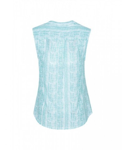 Petra Womens Printed Sleeveless Shirt Mint $14.49 Tops