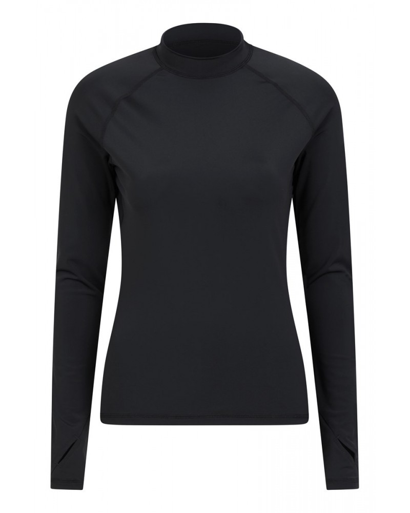 Womens Long Sleeve Rash Guard Jet Black $19.20 Swimwear