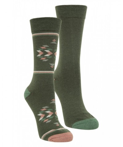 Bold Pattern Womens Merino Mid-Calf Hiking Socks 2-Pack Dark Green $13.74 Accessories