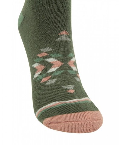 Bold Pattern Womens Merino Mid-Calf Hiking Socks 2-Pack Dark Green $13.74 Accessories