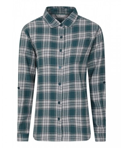 Balsam Womens Brushed Long Line Flannel Shirt Green $12.74 Tops