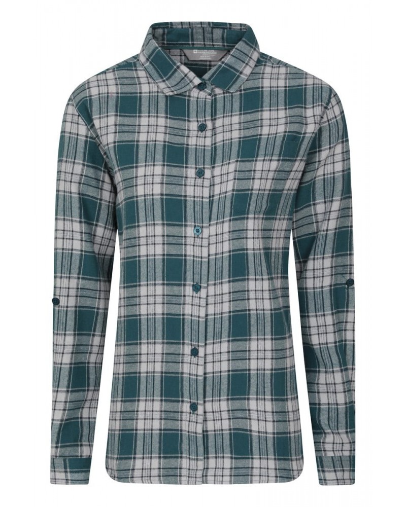 Balsam Womens Brushed Long Line Flannel Shirt Green $12.74 Tops