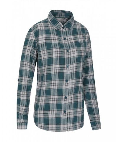 Balsam Womens Brushed Long Line Flannel Shirt Green $12.74 Tops