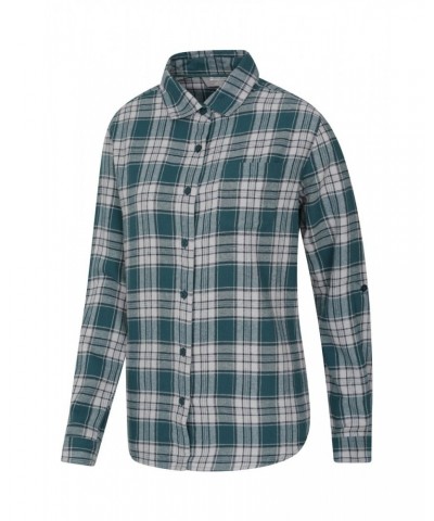 Balsam Womens Brushed Long Line Flannel Shirt Green $12.74 Tops