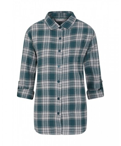 Balsam Womens Brushed Long Line Flannel Shirt Green $12.74 Tops