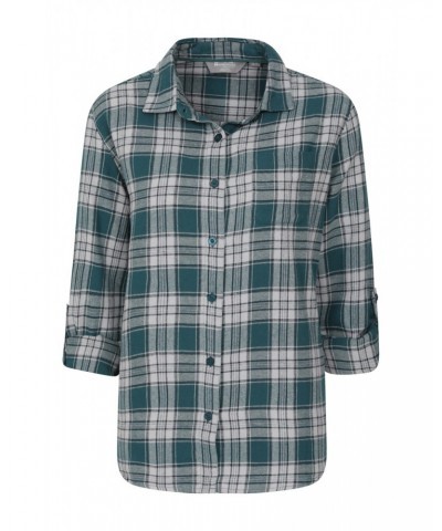 Balsam Womens Brushed Long Line Flannel Shirt Green $12.74 Tops