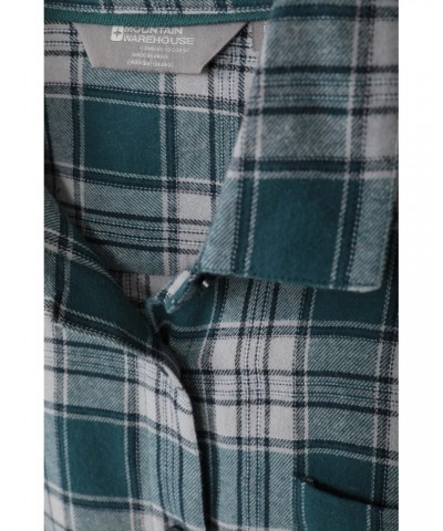 Balsam Womens Brushed Long Line Flannel Shirt Green $12.74 Tops