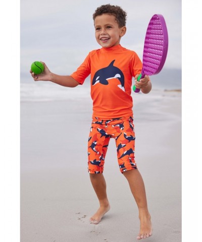 Printed Kids Rash Guard and Shorts Orange $13.74 Tops