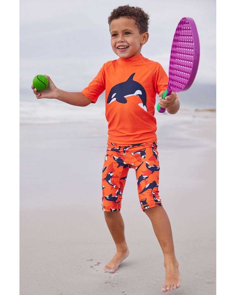 Printed Kids Rash Guard and Shorts Orange $13.74 Tops