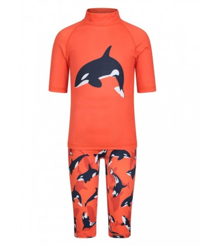 Printed Kids Rash Guard and Shorts Orange $13.74 Tops