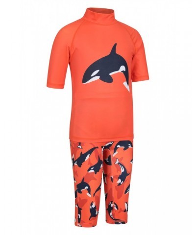 Printed Kids Rash Guard and Shorts Orange $13.74 Tops