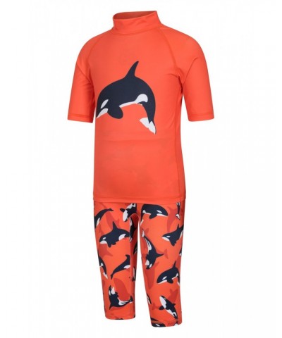 Printed Kids Rash Guard and Shorts Orange $13.74 Tops