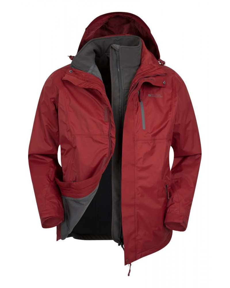 Bracken Extreme 3 in 1 Mens Waterproof Jacket Dark Red $75.00 Jackets