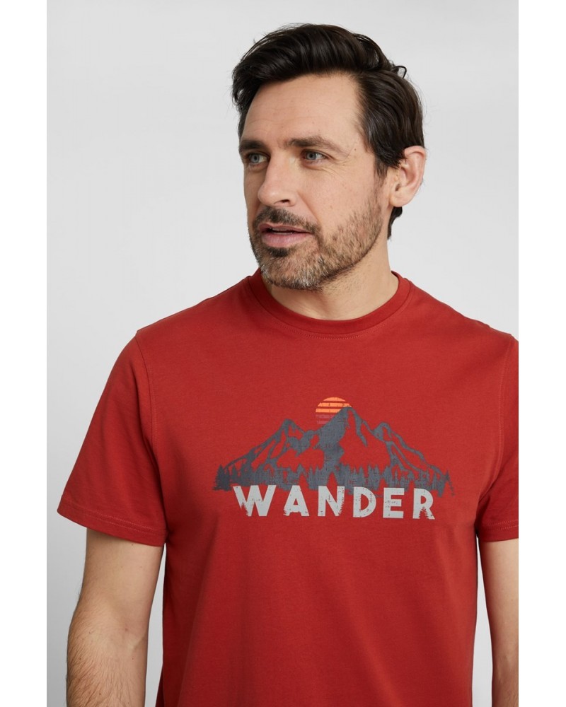 Wander Organic Cotton Mens T-Shirt Burgundy $14.85 Tops