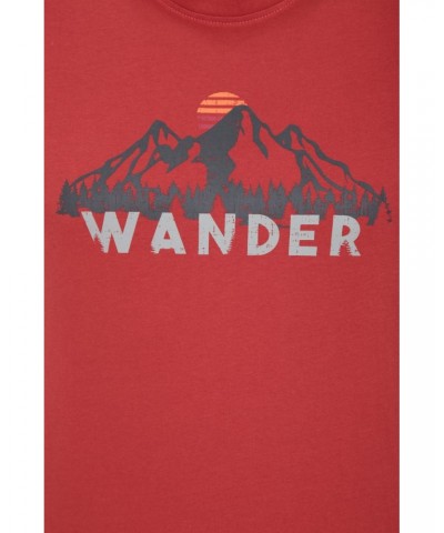 Wander Organic Cotton Mens T-Shirt Burgundy $14.85 Tops