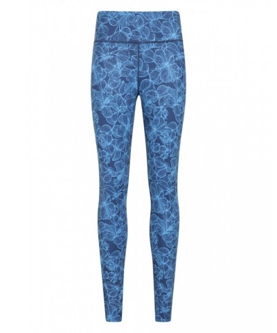 Patterned High-Waisted Womens Tights Blue $14.50 Active